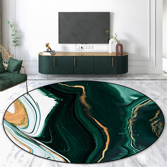 Abstract Green White Marble Round Carpet Living Room Simple Fashion Area Rug Bedroom Nordic Floor Mat  Washable Anti-slip