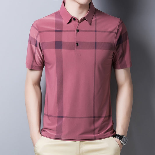 Ymwmhu Korean Style Polo Shirt for Men Short Sleeve Slim Fit Summer Thin Shirt Streetwear Men Polo Shirt Plaid Clothing