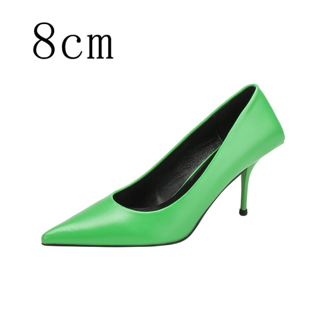 Women High Heels Luxury Female Office Pumps Point Toe Ladies Dress Party Designer Shoes Green Black 2021 Fashion New Large Size