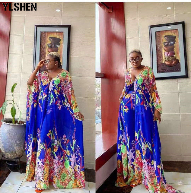 Summer African Clothes for Women Two Piece Set Dashiki 2021 Fashion Long Dress Sets Pants Suits Outfits Party Dresses Plus Size