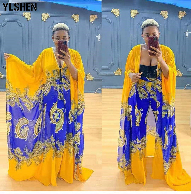 Summer African Clothes for Women Two Piece Set Dashiki 2021 Fashion Long Dress Sets Pants Suits Outfits Party Dresses Plus Size