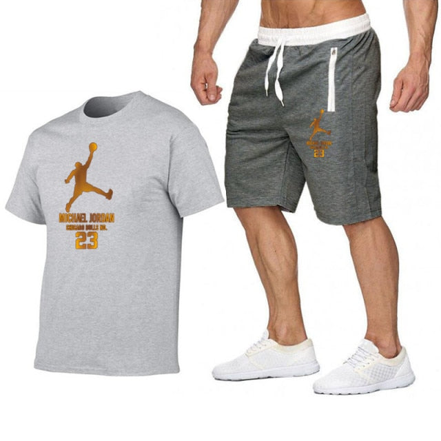 2021 popular new cotton men's T-shirt + Sports Shorts Set jordan-23 summer high quality cotton T-shirt sports running set