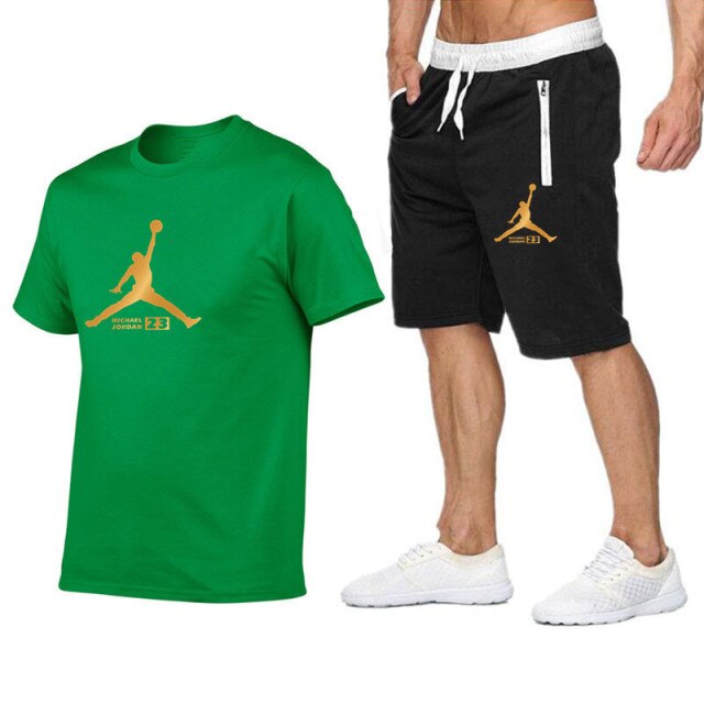 2021 popular new cotton men's T-shirt + Sports Shorts Set jordan-23 summer high quality cotton T-shirt sports running set