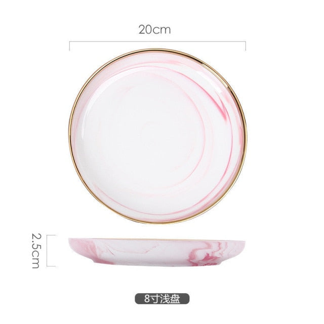 1pc Pink Phnom Penh Marble Ceramic Tableware Bowl Plate Creative Ins Rice Salad Noodles Dish Soup Spoon Dinnerware Sets
