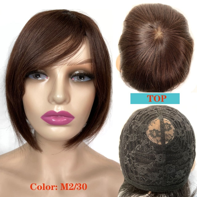 Tinashe Beauty Short Bob Wig With Bangs Pixie Cut Brazilian Human Hair Wigs Remy Full Manchine Cheap Red Brown Wigs For Women