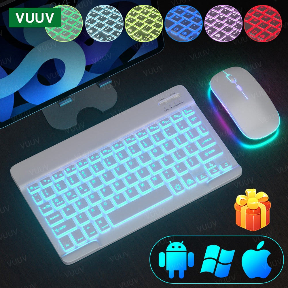 For iPad Tablet Keyboard With Backlit Teclado Wireless Bluetooth Keyboard and Mouse For Android Windows iOS Tablet Phone Laptop - Shop 24/777