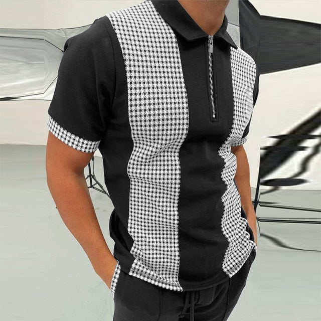 Fashion Patchwork Men Short Sleeve Polo Shirts Casual Turn-down Collar Zipper Design Tops 2021 Summer Harajuku Men's Streetwear