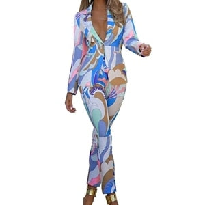 OMILKA Floral Printed Elegant 2 Piece Set Women Single Breasted Blazer and Long Pant Set 2021 Autumn Party Office Lady Outfits - Shop 24/777