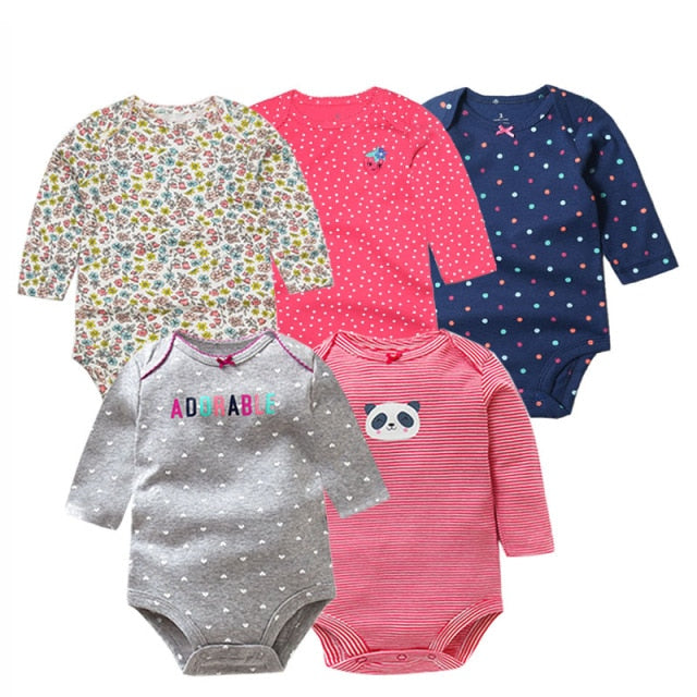 5PCS/LOT Cotton Baby Bodysuits Unisex Infant Jumpsuit Fashion Baby Boys Girls Clothes Long Sleeve Newborn Baby Clothing Set