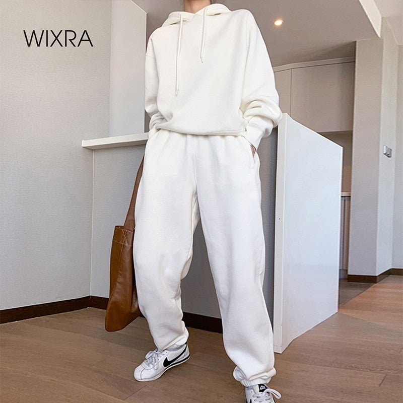 Wixra Womens Basic Cotton Sweatshirts Sets Early Spring Hoodies+ Elastic Waist Pants Casual Suits Street Wear - Shop 24/777
