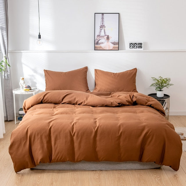 Solid Color Sanding Polyester Bedding Set 2/3PCS Duvet Cover Set,Comfortable Bed Linens (No Fitted Sheet) Home Textile