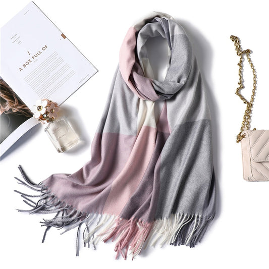 2020 warm winter scarf for lady fashion plaid cashmere scarves women shawls and wraps thick high quality pashmina neck bandana