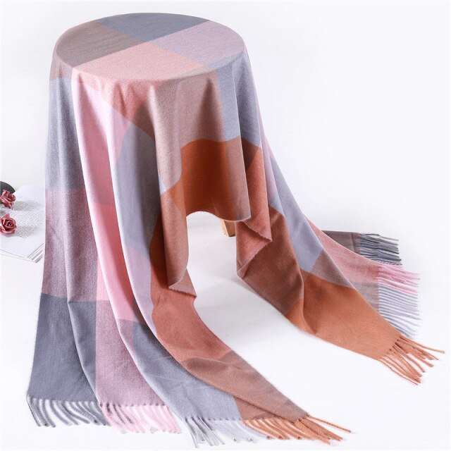 2020 warm winter scarf for lady fashion plaid cashmere scarves women shawls and wraps thick high quality pashmina neck bandana