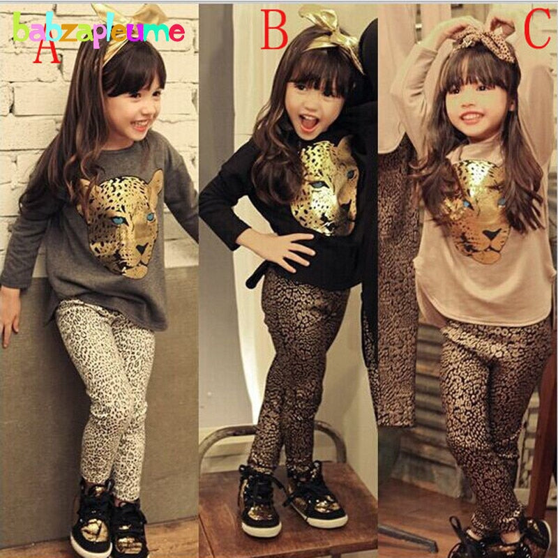 Fashion Children Clothing Sets Leopard Tracksuits Animals Top+Leggings 2pcs Kids Clothes Baby Girls Suits 0-7Years/Autumn BC1113