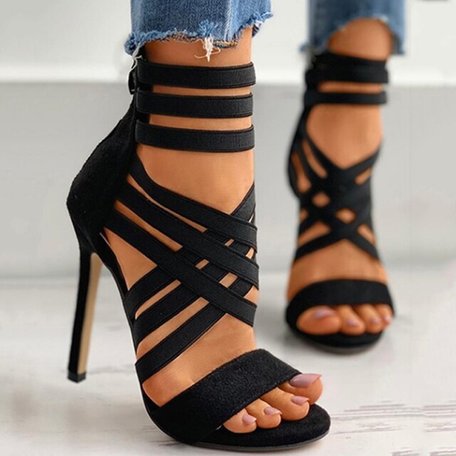 2021 Women Sandalias Mujer Women's Ladies Pumps Peep Toe Stiletto Fashion Bandage Mixed Colors High Heels Sandals Casual Shoe 43
