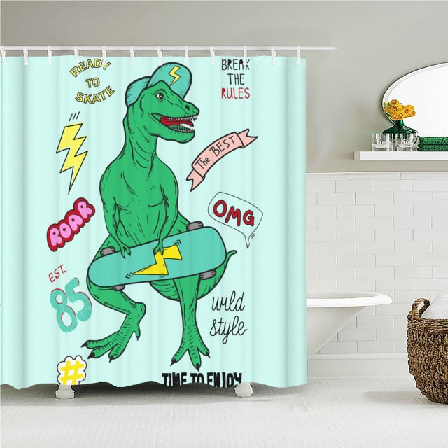Cartoon dinosaur shower curtain Bath Screen  kids bathroom curtains waterproof Polyester Home Decoration With Hooks