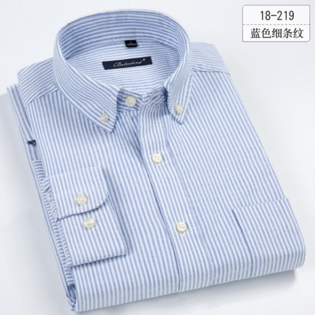 S- 6XL Oxford Shirts For Mens Long Sleeve Cotton Casual Dress Shirts Male Solid Plaid Chest Pocket Regular-Fit Man Social Shirt