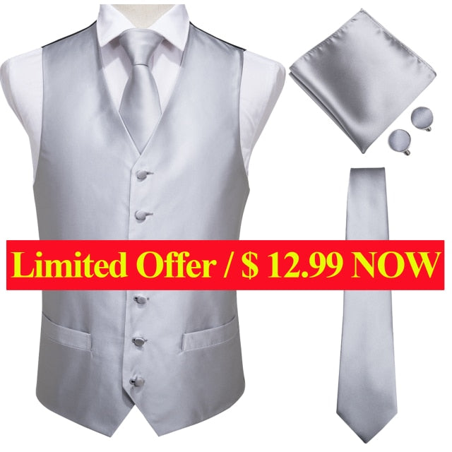Hi-Tie 20 Color Silk Men's Vests and Tie Business Formal Dresses Slim Vest 4PC Hanky cufflinks for Suit Blue Paisley Waistcoat