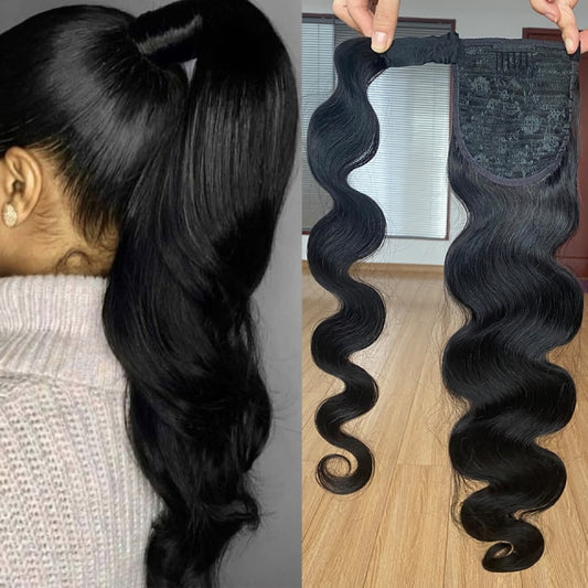 Wrap Around Ponytail Human Hair Brazilian Magic Paste Pony Tail Extensions Body Wave Remy Hairpieces For Women Remy Hair