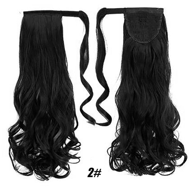 MANWEI women Ponytail Hair Extension Wig Clip in Straight Kinky Curly Long Synthetic Wrap Around Pony Tail Black Hairpiece