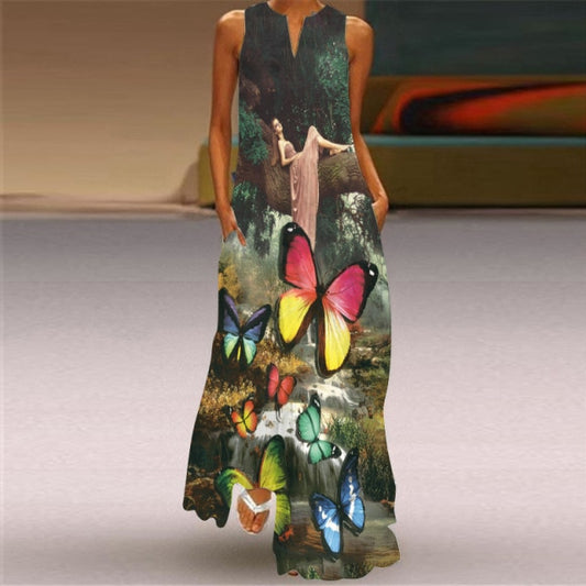 WAYOFLOVE Sleeveless Elegant Black Dress 2021 Casual Breathable Long Dresses Summer Beach Woman Girl Rose Print Maxi Dress Women