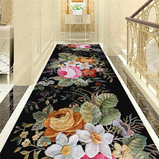 Floral Living Room Carpets Moroccan Style Corridor Hallway Rug Mat Kitchen Floor Area Rug Flannel Non-slip Modern Bed Room Rugs