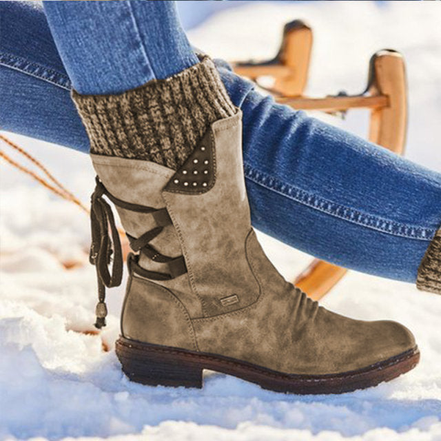 2020 Women Winter Mid-Calf Boot Flock Winter Shoes Ladies Fashion Snow Boots Shoes Thigh High Suede Warm Botas Zapatos De Mujer