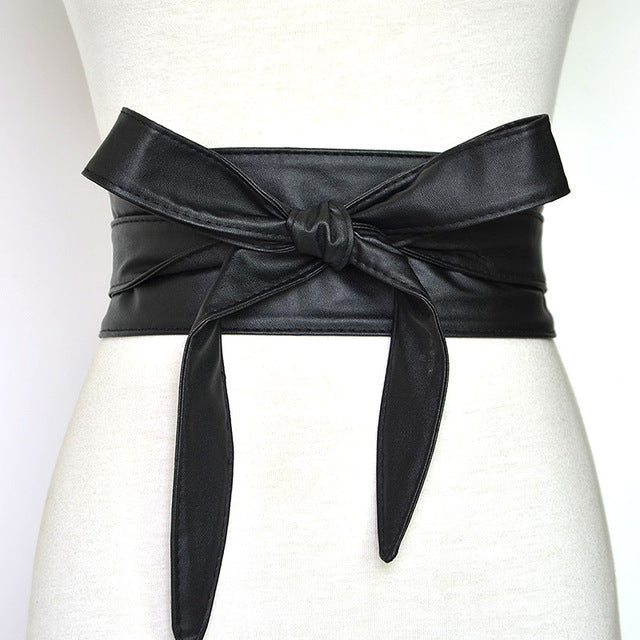 Women Lace Up Belt New Bowknot Belts for Women Longer Wide Bind Waistband Ties Bow Ladies Dress Decoration Fashion Pu 2020 Adult