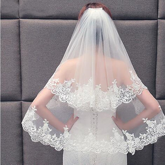 Elegant Two Layers Bridal Lace Veil