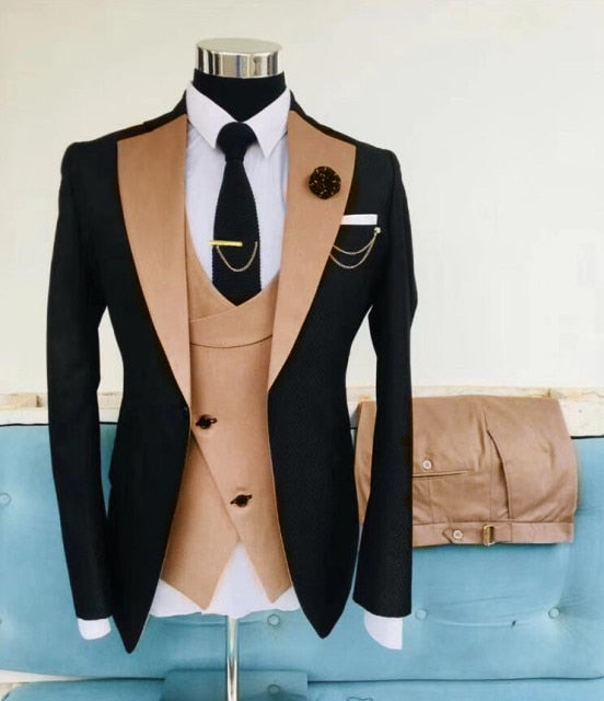 2021 Latest design Classic pink with black wedding suit for men suits slim fit groom best man party tuxedo 3 piece Blazer Jacket