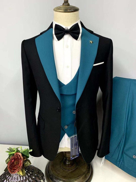 2021 Latest design Classic pink with black wedding suit for men suits slim fit groom best man party tuxedo 3 piece Blazer Jacket
