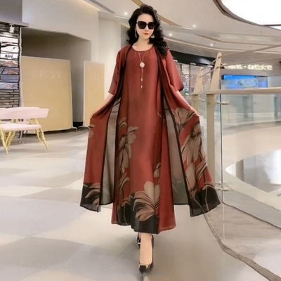 New Spring Summer Suit Dresses Female Fashion Loose Oversize 5XL Printed Tops + Dress Women's Short-Sleeved Two-Piece Suit Lady