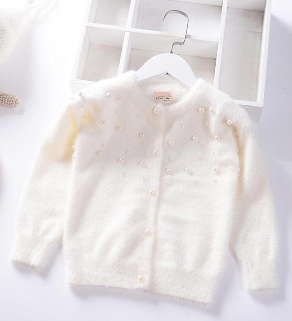 2021 Autumn Winter Pearl Solid warm Girls Sweater Baby Princess mink velvet knit Cardigan jacket Kids Clothes Children Clothing