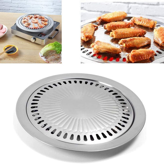 AISONG Stovetop Korean BBQ Grill Pan Stainless Steel NonStick Indoor Barbecue Grill Tray Smokeless Roasting Pan for Outdoor Home