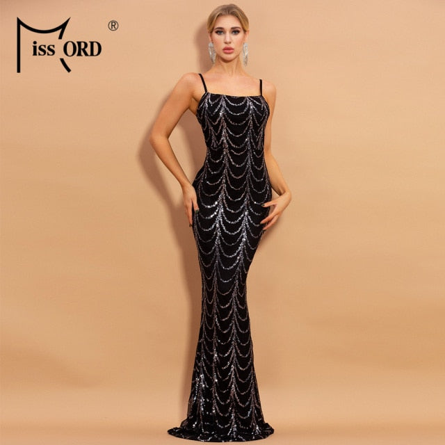 Missord Sequins See Though Women Maxi Long Evening Dresses 2021 Autumn Winter High Neck Wave Elegant Long Sleeve Party Dress