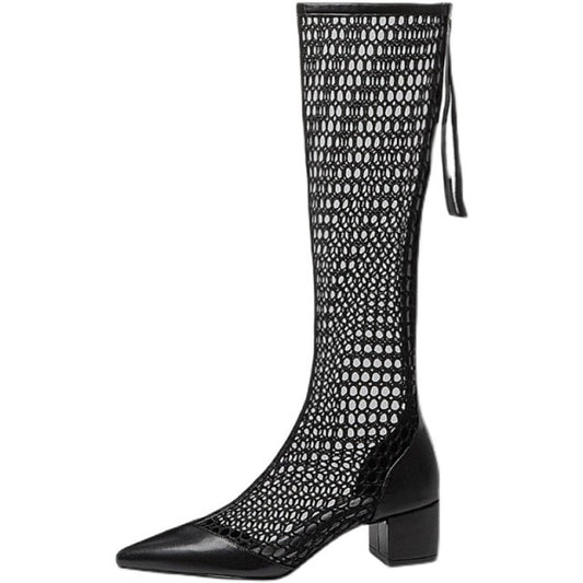 Women Sandals Boots 2021 Summer New Gladiator Zipper Mesh Breathable Med Heels Fashion Boots Designer Shoe Women