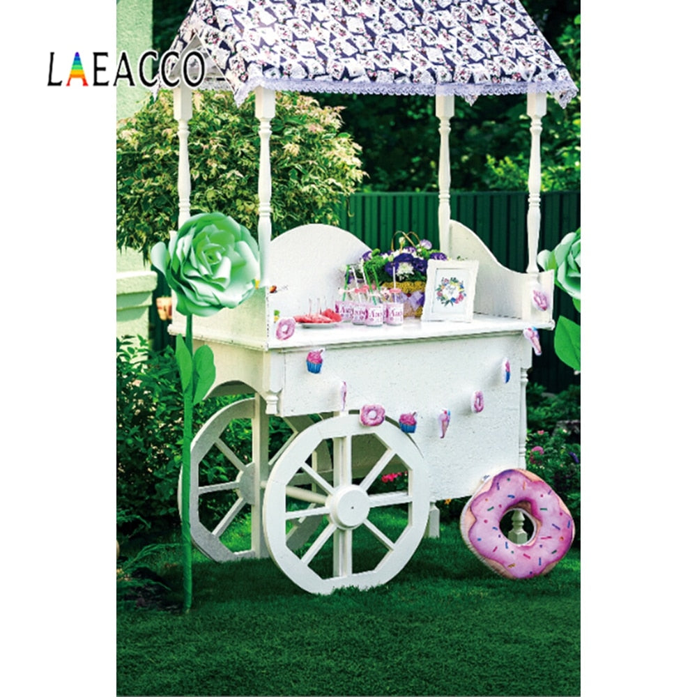 Laeacco Photographic Backdrop Summer Sweet Ice Cream Cart Cake Candy Bar Scene Baby Photography Background Wall For Photo Studio