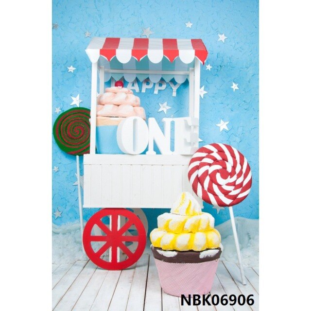 Laeacco Photographic Backdrop Summer Sweet Ice Cream Cart Cake Candy Bar Scene Baby Photography Background Wall For Photo Studio