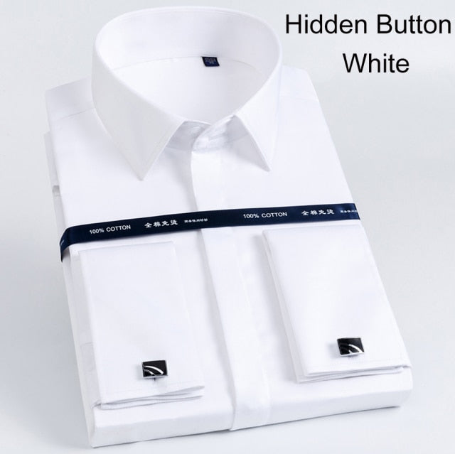 Luxury Mercerized Cotton French Cuff Button Shirts Long Sleeve Men Tuxedo Wedding Shirt High Quality Dress Shirt with Cufflinks