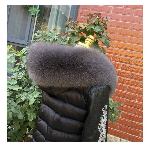 MS.Minshu Big Size Genuine Fox Fur Collar For Parka Coat Hood Free Shipping