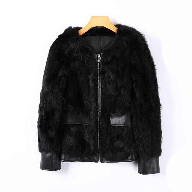 Pudi Women Winter Real Rabbit Fur Coat Jackets 2021 Ins Hot Lady Over Size Parka Z20029