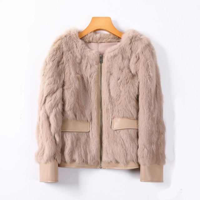 Pudi Women Winter Real Rabbit Fur Coat Jackets 2021 Ins Hot Lady Over Size Parka Z20029