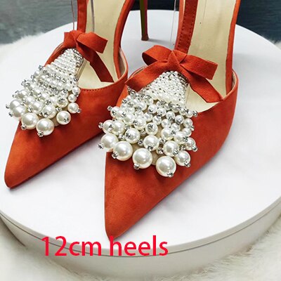 2019 Latest Design Bead Buckle T-Strap Ankle Buckl Suede Cloth Genuine Leather Inside  Women Dress Sandals Shoes Thin High Heels