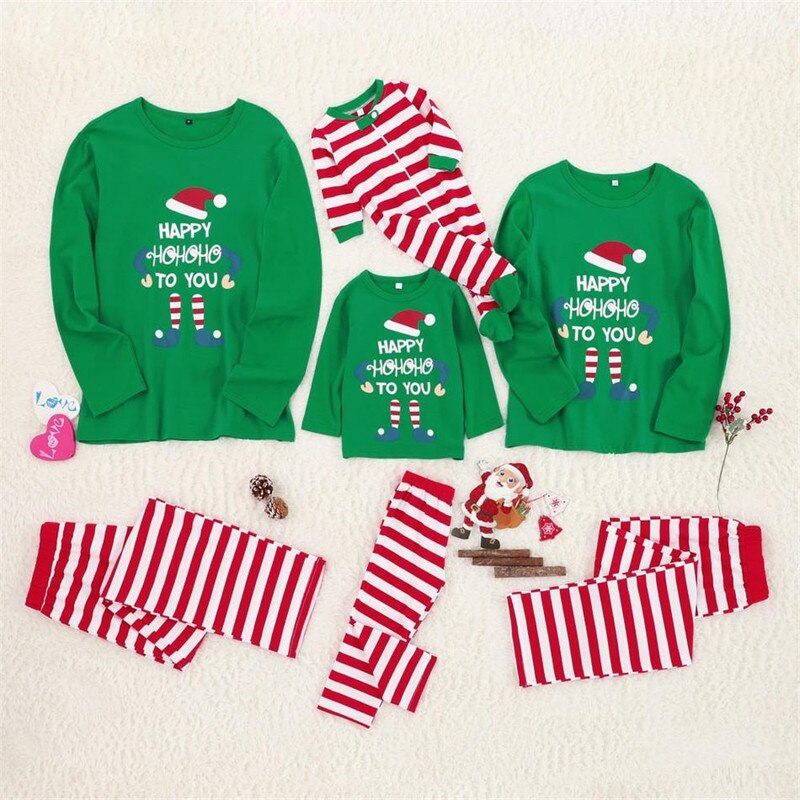 Family Christmas Matching Pajamas Clothes Set Striped Adult Women Kids Baby Sleepwear Nightwear Pajamas Rompers Newborn