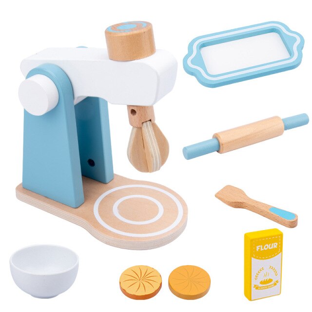 Pretend Kitchen Wooden Baking Toy Simulation Coffee Machine Toaster Food Mixer For Baby Early Education