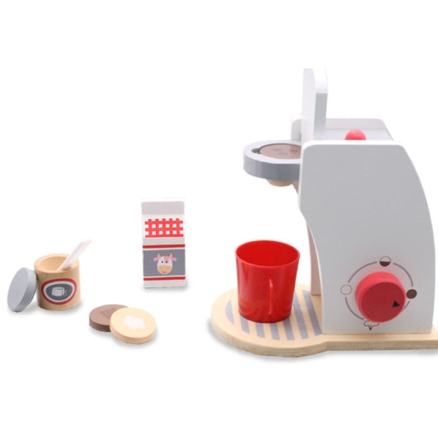 Pretend Kitchen Wooden Baking Toy Simulation Coffee Machine Toaster Food Mixer For Baby Early Education