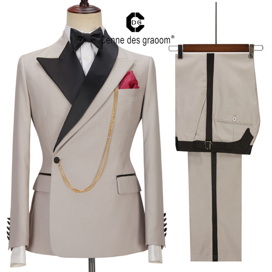 Cenne Des Graoom Latest Coat Design Men Suits Tailor-Made Tuxedo 2 Pieces Blazer Wedding Party Singer Groom Costume Homme Khaki