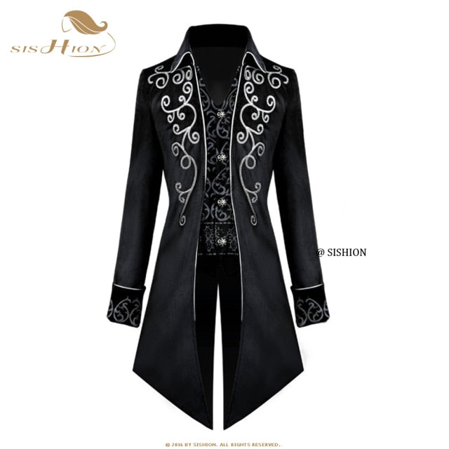 SISHION Men Medieval Victorian Costume Tuxedo Gentlema Tailcoat Gothic Steampunk Trench VD1735 Vintage Frock Outfit Coat for Men