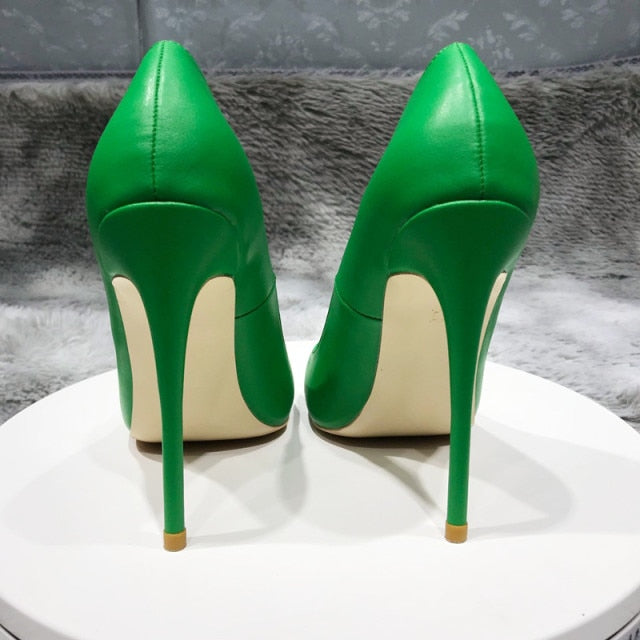 Tikicup Solid Green Women Pointy Toe High Heels 8/10/12cm Fashion Slip On Stilettos Ladies Formal Dress Shoes Customize Pumps