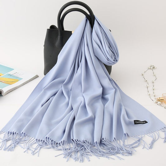 2020 Winter Scarf Solid Thick Women Cashmere Scarves Neck Head Warm Hijabs Pashmina Lady Shawls and Wraps Bandana Tassel Femme